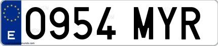 Ejemplo de matrícula española 0954 MYR
