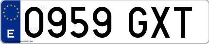 Ejemplo de matrícula española 0959 GXT