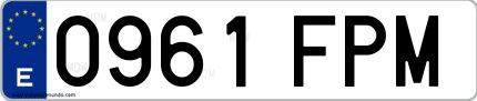 Ejemplo de matrícula española 0961 FPM