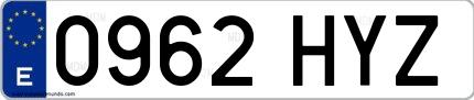 Ejemplo de matrícula española 0962 HYZ