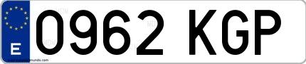 Ejemplo de matrícula española 0962 KGP