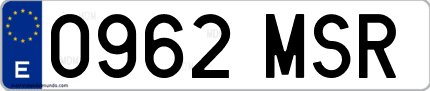 Ejemplo de matrícula de coche ordinaria 0962 MSR