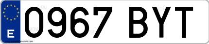Ejemplo de matrícula española 0967 BYT