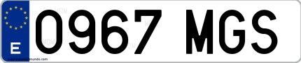 Ejemplo de matrícula española 0967 MGS