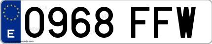 Ejemplo de matrícula española 0968 FFW