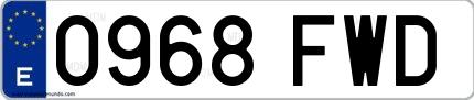 Ejemplo de matrícula española 0968 FWD