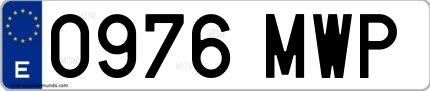 Ejemplo de matrícula española 0976 MWP