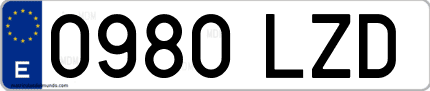 Ejemplo de matrícula de coche ordinaria 0980 LZD