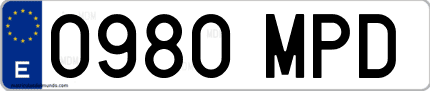 Ejemplo de matrícula de coche ordinaria 0980 MPD