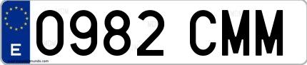 Ejemplo de matrícula española 0982 CMM