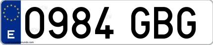 Ejemplo de matrícula española 0984 GBG