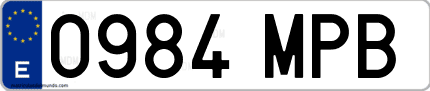 Ejemplo de matrícula de coche ordinaria 0984 MPB