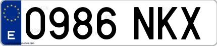 Ejemplo de matrícula española 0986 NKX