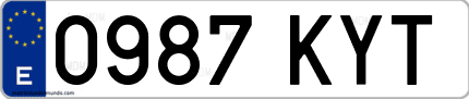 Ejemplo de matrícula de coche ordinaria 0987 KYT