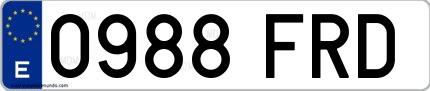 Ejemplo de matrícula española 0988 FRD