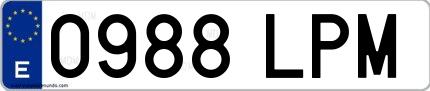 Ejemplo de matrícula española 0988 LPM