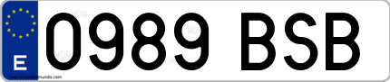 Ejemplo de matrícula de coche ordinaria 0989 BSB