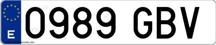 Ejemplo de matrícula española 0989 GBV