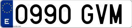 Ejemplo de matrícula de coche ordinaria 0990 GVM