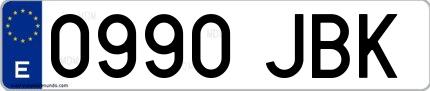 Ejemplo de matrícula española 0990 JBK