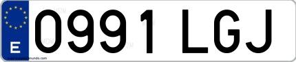 Ejemplo de matrícula española 0991 LGJ