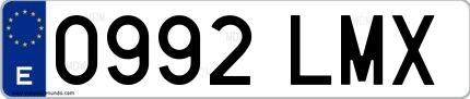 Ejemplo de matrícula española 0992 LMX