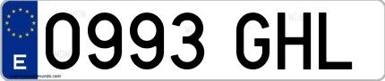 Ejemplo de matrícula española 0993 GHL