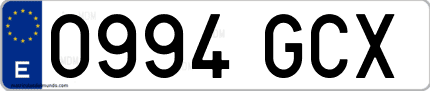 Ejemplo de matrícula de coche ordinaria 0994 GCX