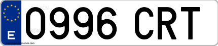 Ejemplo de matrícula de coche ordinaria 0996 CRT