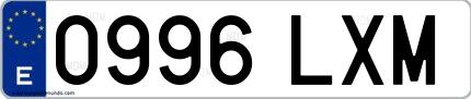 Ejemplo de matrícula española 0996 LXM