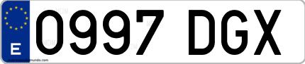 Ejemplo de matrícula de coche ordinaria 0997 DGX