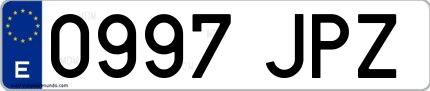 Ejemplo de matrícula española 0997 JPZ