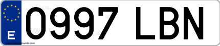 Ejemplo de matrícula de coche ordinaria 0997 LBN