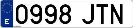 Ejemplo de matrícula española 0998 JTN