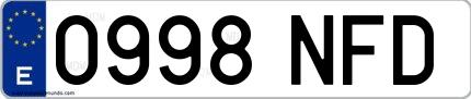 Ejemplo de matrícula española 0998 NFD