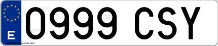 Ejemplo de matrícula española 0999 CSY