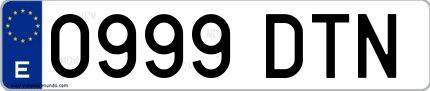 Ejemplo de matrícula española 0999 DTN