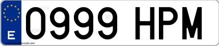 Ejemplo de matrícula española 0999 HPM