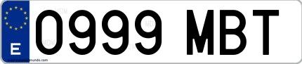 Ejemplo de matrícula española 0999 MBT