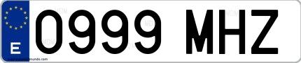 Ejemplo de matrícula española 0999 MHZ