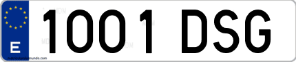 Ejemplo de matrícula de coche ordinaria 1001 DSG
