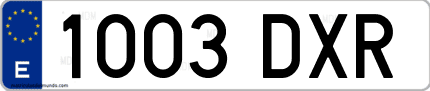 Ejemplo de matrícula de coche ordinaria 1003 DXR