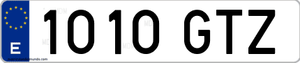 Ejemplo de matrícula de coche ordinaria 1010 GTZ