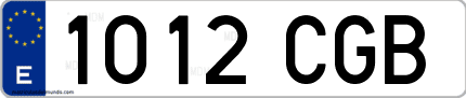 Ejemplo de matrícula de coche ordinaria 1012 CGB