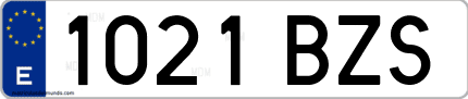 Ejemplo de matrícula de coche ordinaria 1021 BZS