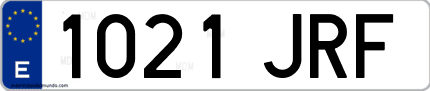 Ejemplo de matrícula de coche ordinaria 1021 JRF