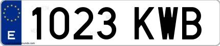 Ejemplo de matrícula española 1023 KWB