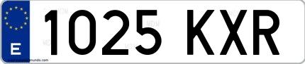 Ejemplo de matrícula española 1025 KXR
