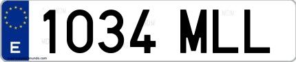 Ejemplo de matrícula española 1034 MLL