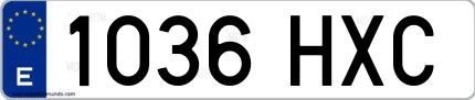 Ejemplo de matrícula española 1036 HXC